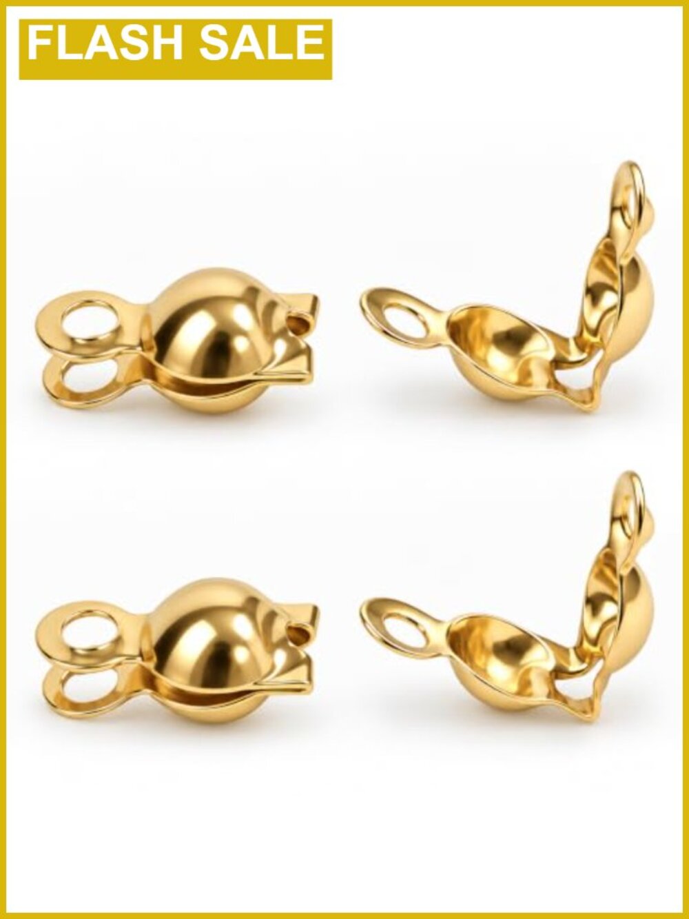 18K Gold-Plated Brass Crimp Bead Covers 4mm Jewelry Making Findings